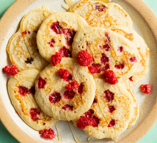 a Plate of easy raspberry pancakes
