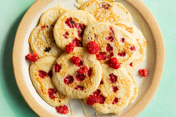 a Plate of easy raspberry pancakes