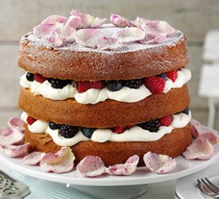 Summer Berry Cake with Crystallised Rose Petals