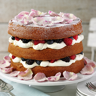 Summer Berry Cake with Crystallised Rose Petals